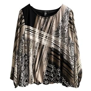 Alfani Top Womens 3X Black Mixed Paisley Chiffon Overlay Sheer Balloon Sleeves